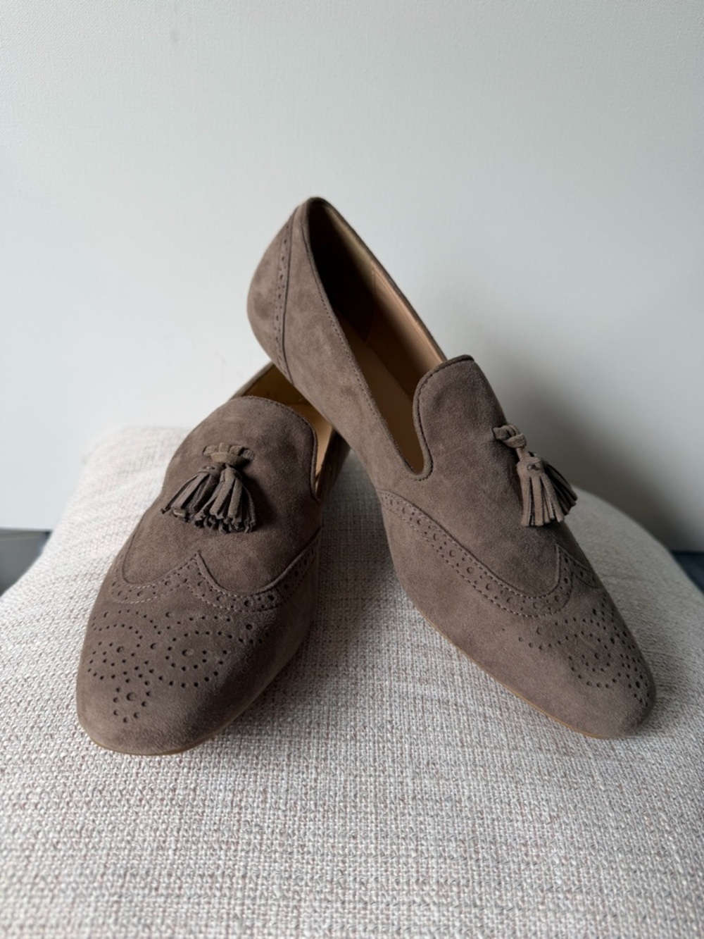 J. Crew Taupe Suede Tassel Loafers